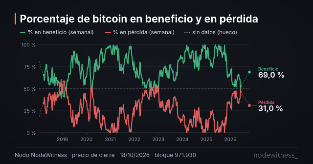 Vista previa de la gráfica: Bitcoin en beneficio y en pérdida